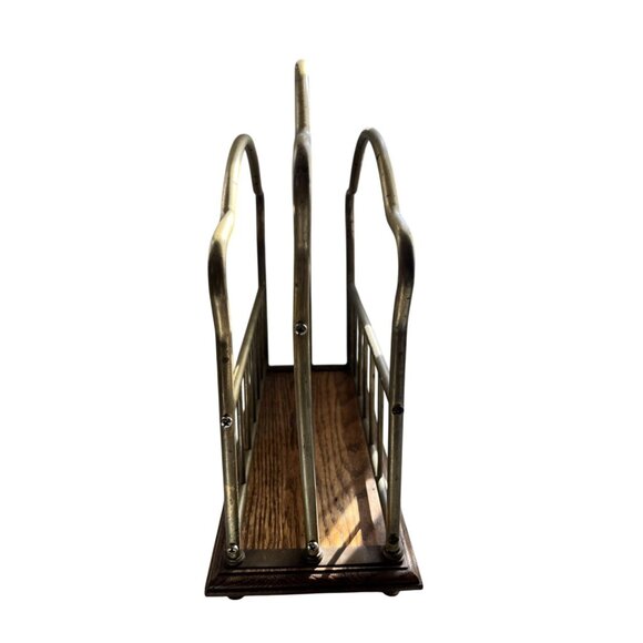 Vintage Brass & Wood Magazine Newspaper Rack Organizer Stand - Picture 2 of 6